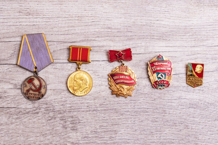 Belarus, Novopolotsk - 19 november, 2021: Medal of the USSRのeditorial素材