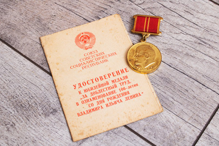 Belarus, Novopolotsk - 19 november, 2021: Medal of the USSRのeditorial素材