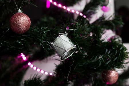 Decorative balls on the Christmas tree close up