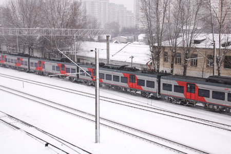 Belarus, Minsk - December 18, 2022: High-speed train among the snow