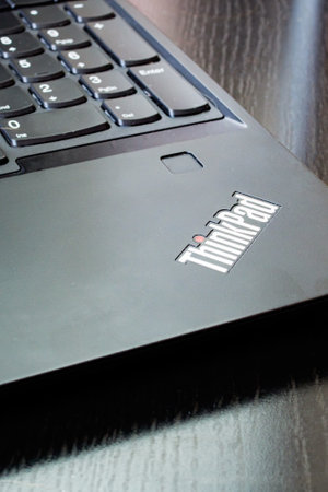 BELARUS, NOVOPOLOTSK - NOVEMBER 02, 2020: Laptop thinkpad on the table