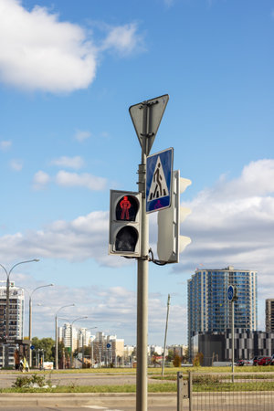 Red light pedestrian traffic light in the cityの写真素材