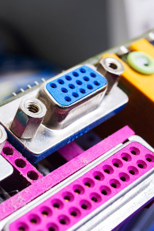 Connectors for connecting a monitor to a computer close upの写真素材