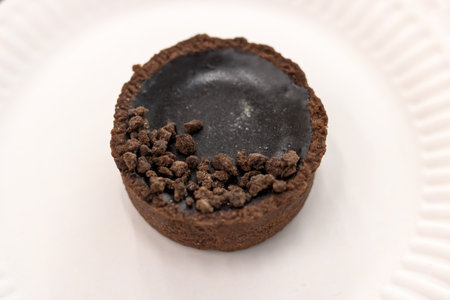Round chocolate cookie on gray background close upの写真素材