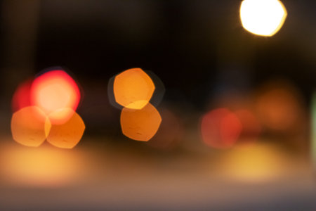 Bright red and yellow lights, blurred background