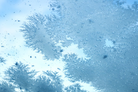 Close Up of Window With Snow Flakes close upの写真素材