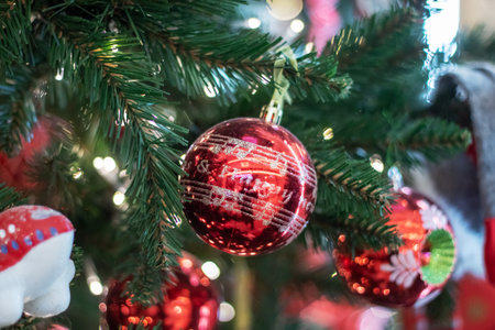 Close Up of a Christmas Tree With Ornaments close upの写真素材