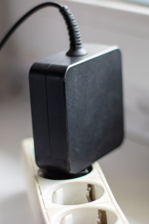White Power strip with sockets close up, macrophotoの写真素材