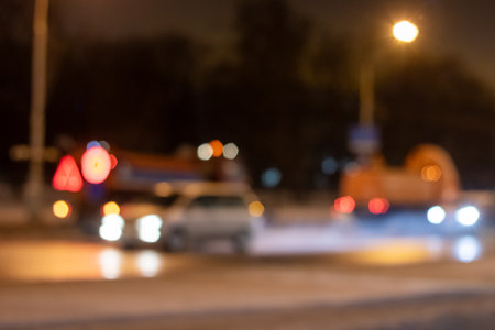 Bright red and yellow lights close up, blurred backgroundの写真素材