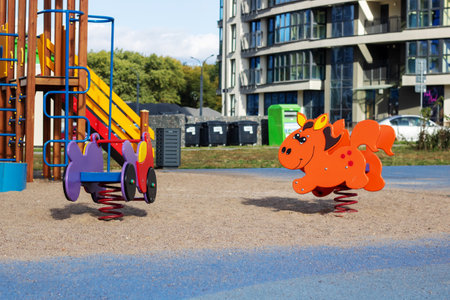 Playground in the courtyard of the house close-upの写真素材