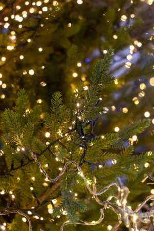 New Year's decorations on green spruce branches close upの写真素材