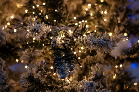 New Year's decorations on green spruce branches close upの写真素材