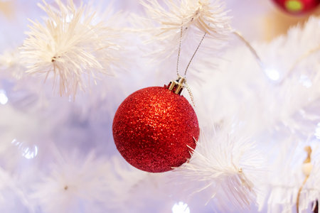 New Year's decorations on green spruce branches close upの写真素材