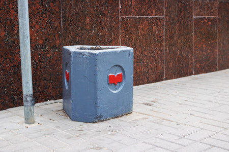 Belarus, Minsk - August 21, 2022: Garbage bin with subway logo close up