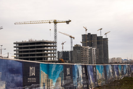 Belarus, Minsk - December 12, 2022: Construction site minsk world close upのeditorial素材