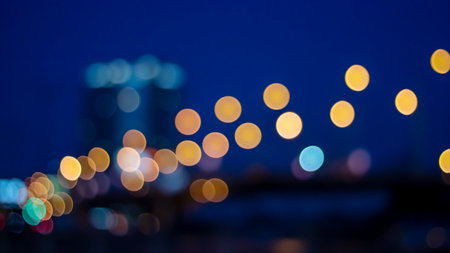 Blurred night city lights close up, background or textureの写真素材