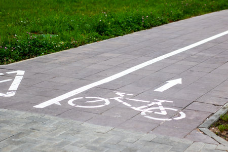 A dedicated bike lane featuring an arrow indicating a turn to the right for cyclists and all types...