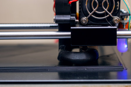 A detailed closeup image capturing a fan component specifically designed for a 3D printer, showing...
