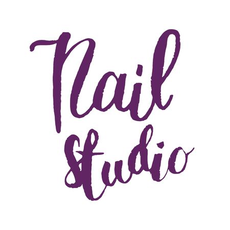 Handwritten vector word Nail Studio . Calligraphic brush modern lettering. Isolated on white background. Overlay text for logo, poster, banner, invitation, blog, billboard.のイラスト素材