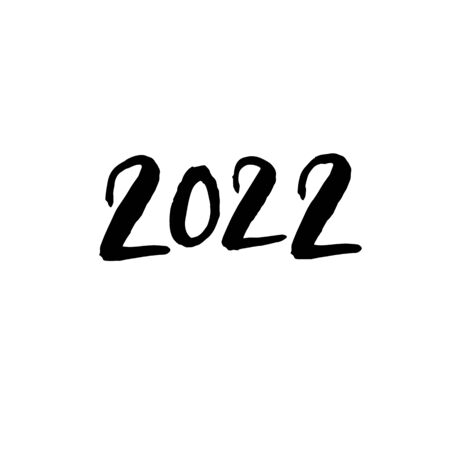 2022 text design c llection of Happy New Year and happy holidays, lettering design element, handwritten isolated on white background. Calendar 2022, Paintbrush stroke.のイラスト素材