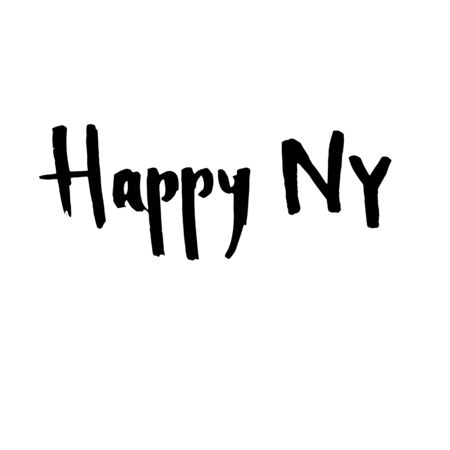 Handwritten vector words Happy new year . Overlay text for poster, e-commerce, textile, blog, billboard. Calligraphic black ink brush modern lettering.のイラスト素材