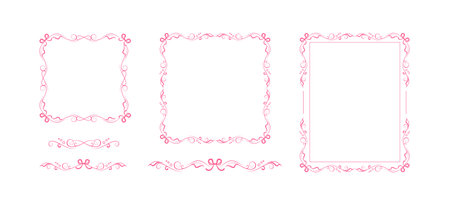 Elegant hand drawn frames and text dividers with bow ribbon elements. Fully editable vignettesのイラスト素材