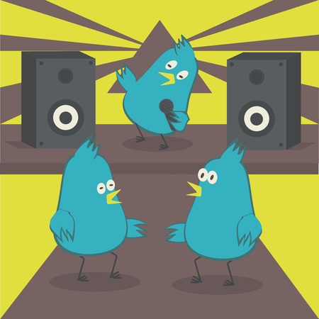 Dancing birds. Disco with karaoke.のイラスト素材