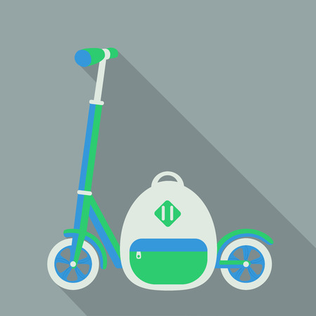 push scooter and a white backpack with a long shadowのイラスト素材