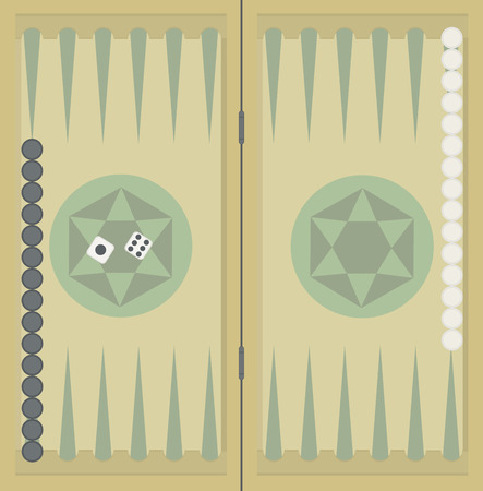 Backgammon on the wooden box, two dice and chips.のイラスト素材