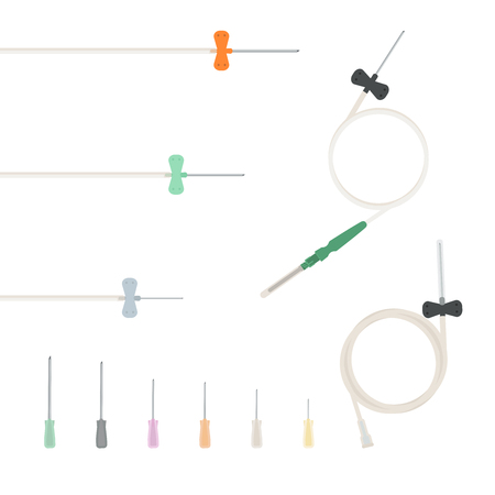 Butterfly needle, catheters with luer lock adapter, needles for syringe.のイラスト素材