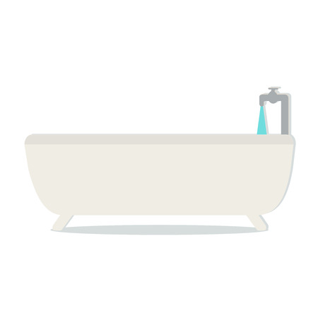 Bathtub with metal faucet. Water flows from the tap. Vector illustration.のイラスト素材