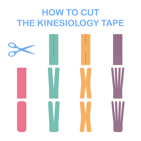 How to cut the kinesiology tape. Vector illustration.のイラスト素材