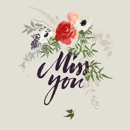 Hand drawn miss you card  Vector illustrationのイラスト素材