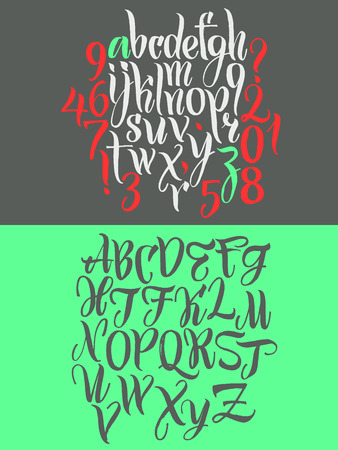Alphabet letters: uppercase, lowercase, numbers. Vector alphabet. Hand drawn letters written with a paint brush.のイラスト素材
