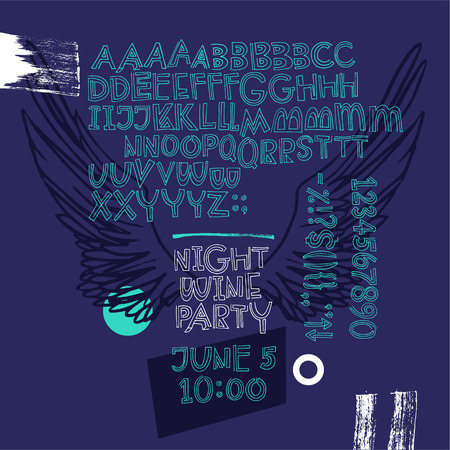 Night wine party poster. Expressive geometric naughty script with alternative lettersのイラスト素材