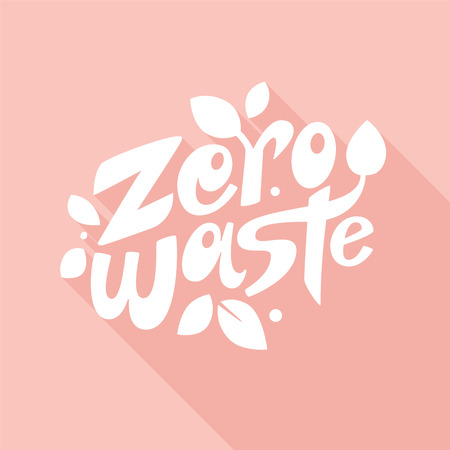 Zero waste lettering composition with leaves on pink backgroundのイラスト素材