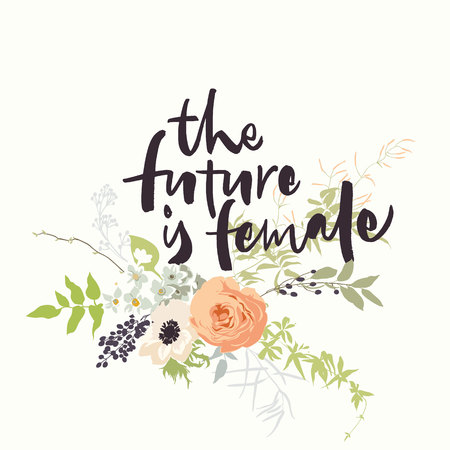 The future is female lettering with gentle flowersのイラスト素材