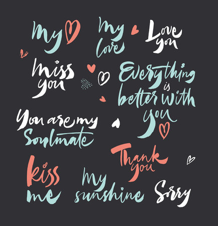 Valentine's day brush calligraphy in pink and blueのイラスト素材