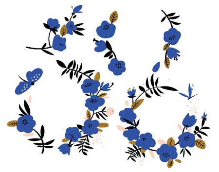 Abstract blue flowers wreaths. Frames for weddingのイラスト素材