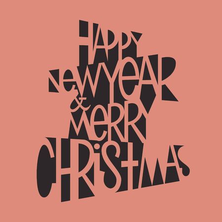 Happy New Year and Merry Christmas lettering for card, poster or bannerのイラスト素材