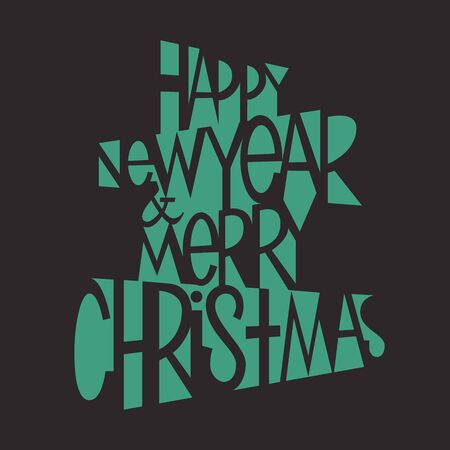 Happy New Year and Merry Christmas lettering for card, poster or banner. Green and grayのイラスト素材