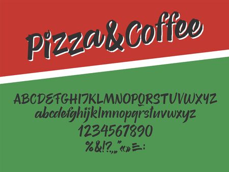 Pizza and coffee handwritten font. Script. Calligraphic setのイラスト素材