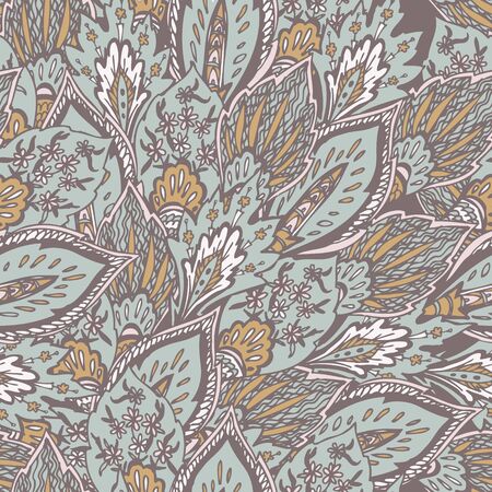 Eastern pattern with flowers, feathers and leaves in pale pink and blue shadowsのイラスト素材