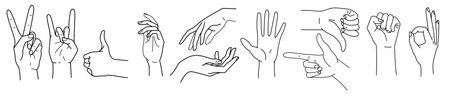 Vector line set of human arms gestures. Vector illustrationのイラスト素材