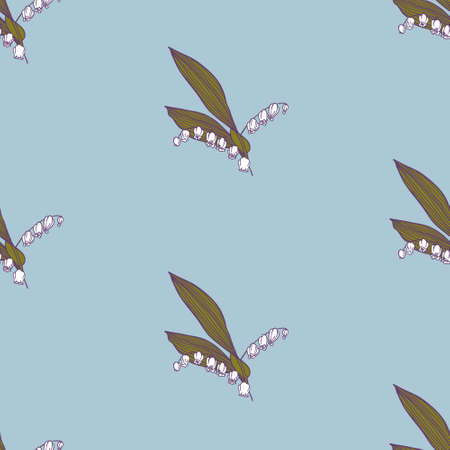 Repeating forest pattern of delicate lilies of the valley in dusty colors. Silence and tranquility of nature. Vector illustrationのイラスト素材