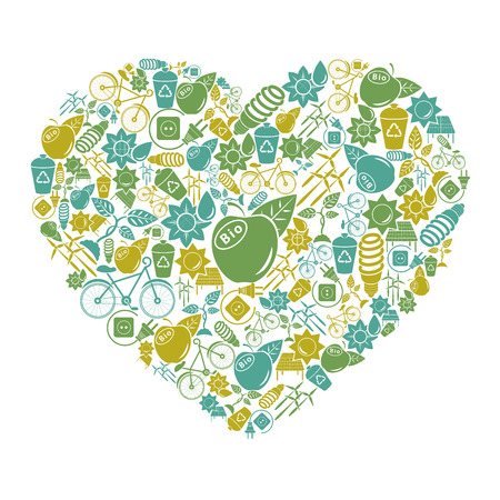 Postcard in the form of hearts with the environmental theme.のイラスト素材