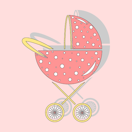 Pink baby carriage with polka dot print.のイラスト素材