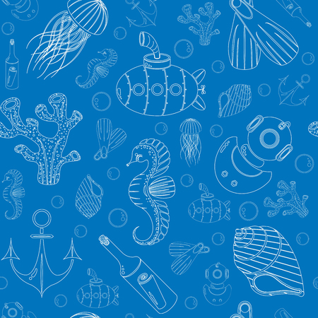 Bright seamless pattern. With diving and underwater world.のイラスト素材