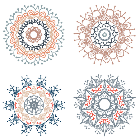Set of abstract round mandalas on white background.のイラスト素材