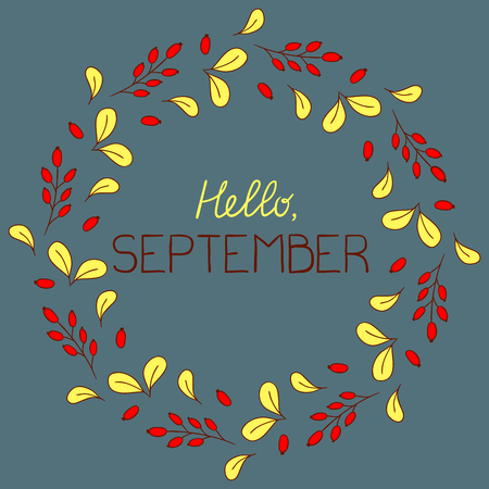Autumn round frame. Hello September.のイラスト素材